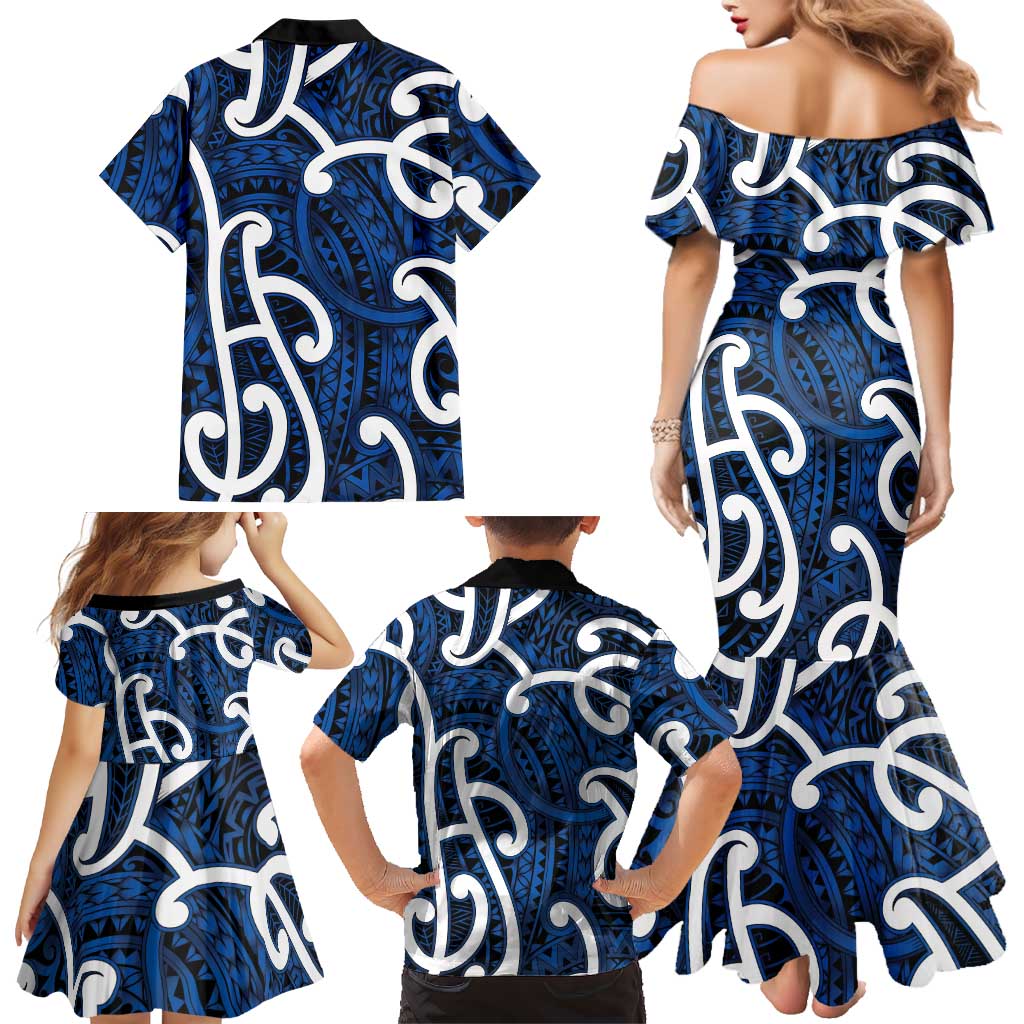 Aotearoa Maori Kowhaiwhai Family Matching Mermaid Dress and Hawaiian Shirt Kikorangi Puhoro and Patiki LT9 - Polynesian Pride