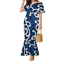 Aotearoa Maori Kowhaiwhai Family Matching Mermaid Dress and Hawaiian Shirt Kikorangi Puhoro and Patiki LT9 Mom's Dress Blue - Polynesian Pride
