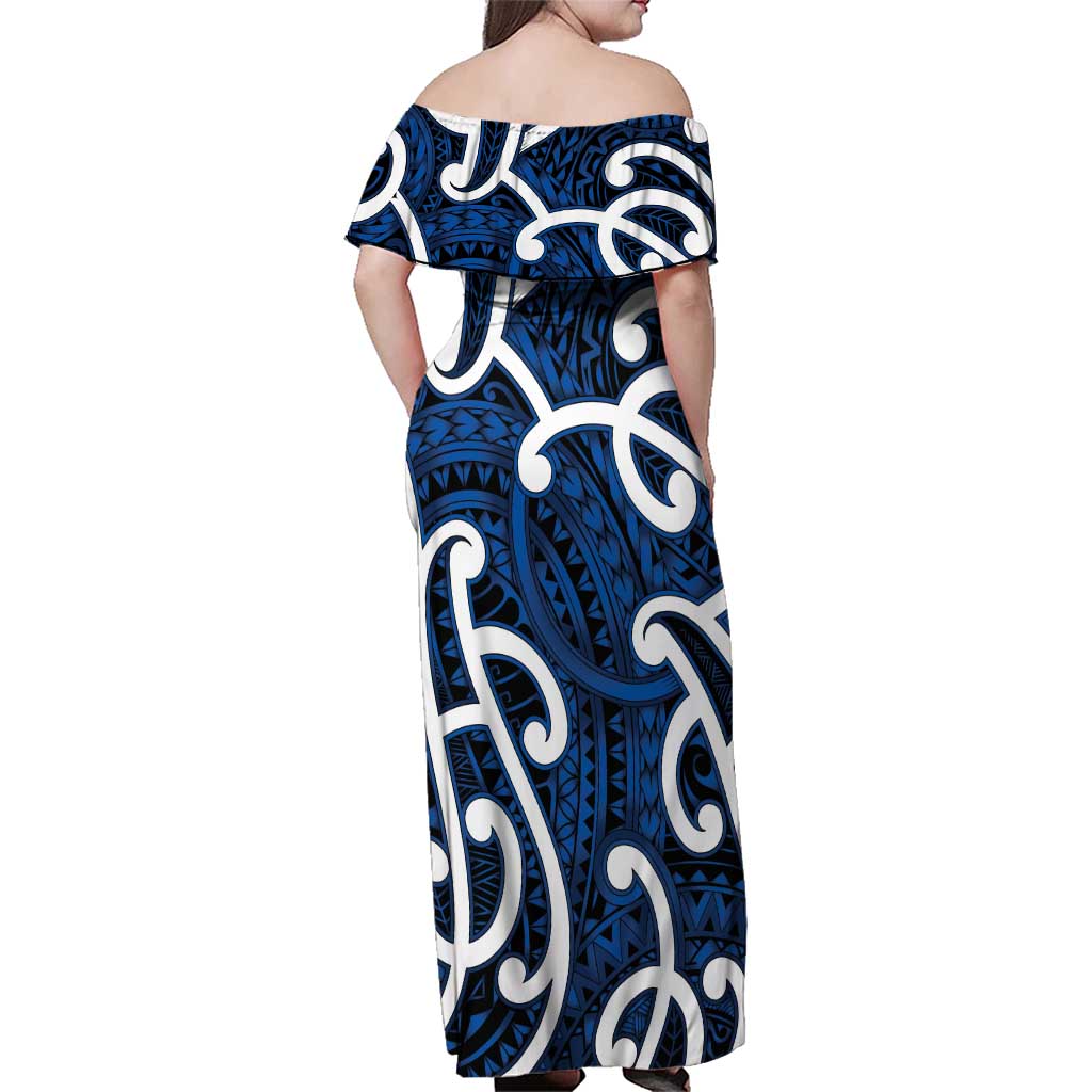 Aotearoa Maori Kowhaiwhai Family Matching Off Shoulder Maxi Dress and Hawaiian Shirt Kikorangi Puhoro and Patiki LT9 - Polynesian Pride