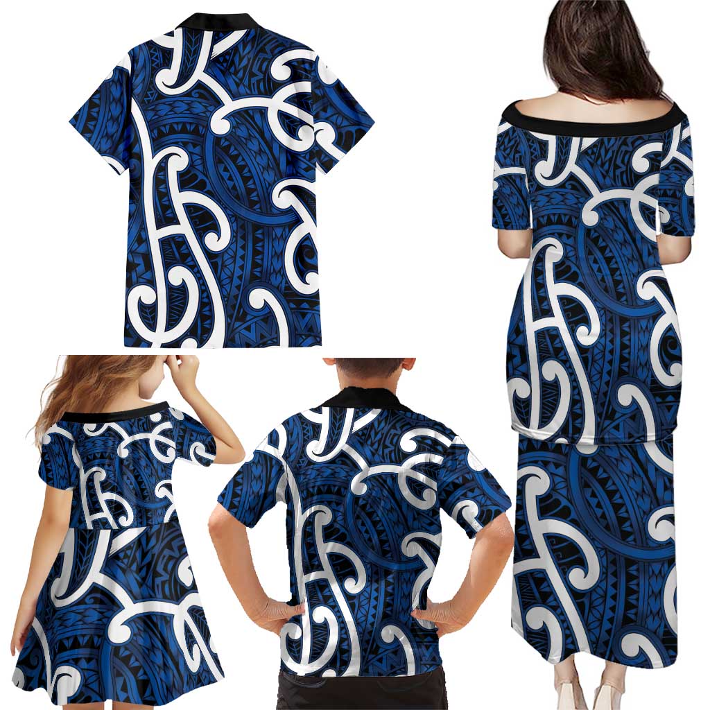 Aotearoa Maori Kowhaiwhai Family Matching Puletasi and Hawaiian Shirt Kikorangi Puhoro and Patiki LT9 - Polynesian Pride
