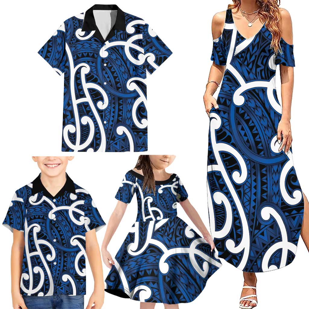 Aotearoa Maori Kowhaiwhai Family Matching Summer Maxi Dress and Hawaiian Shirt Kikorangi Puhoro and Patiki LT9 - Polynesian Pride