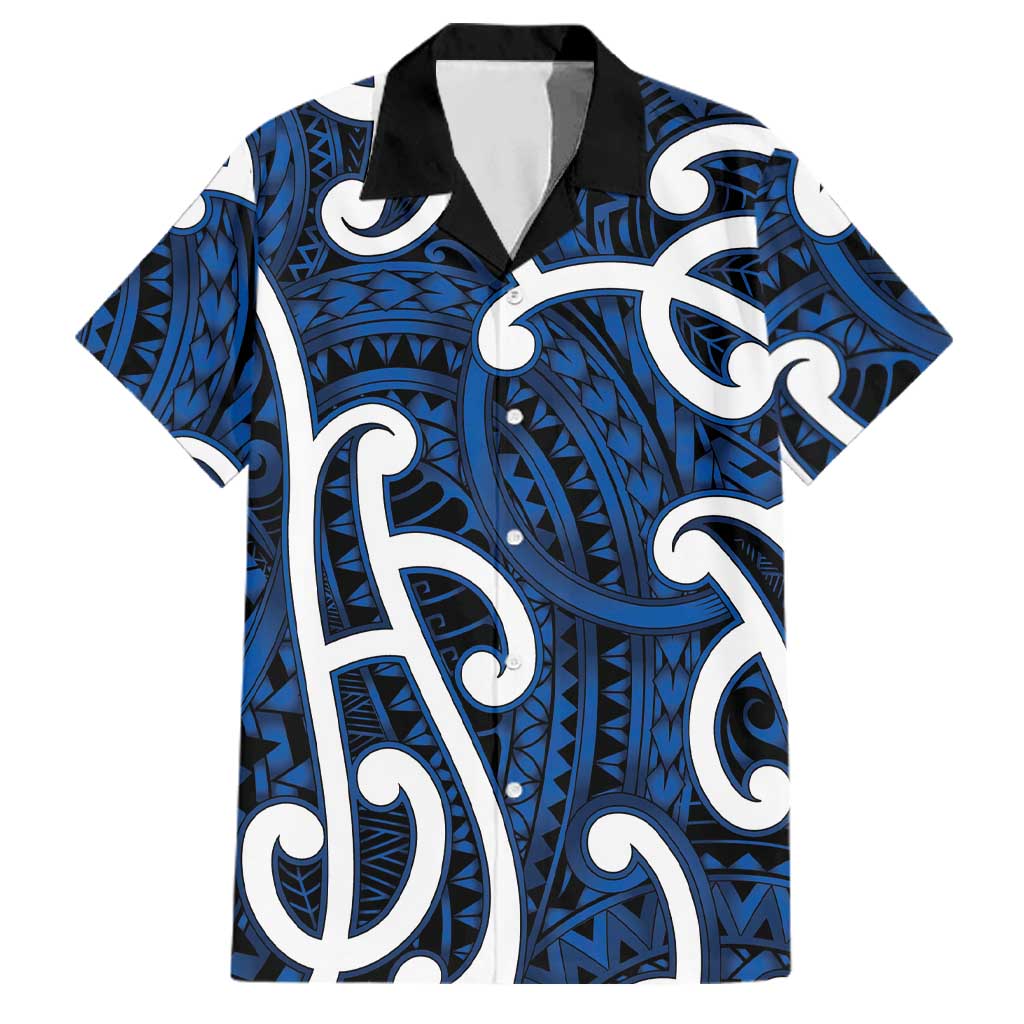 Aotearoa Maori Kowhaiwhai Family Matching Summer Maxi Dress and Hawaiian Shirt Kikorangi Puhoro and Patiki LT9 Dad's Shirt - Short Sleeve Blue - Polynesian Pride