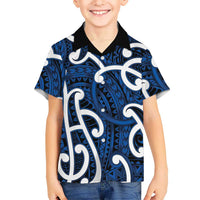 Aotearoa Maori Kowhaiwhai Family Matching Summer Maxi Dress and Hawaiian Shirt Kikorangi Puhoro and Patiki LT9 Son's Shirt Blue - Polynesian Pride