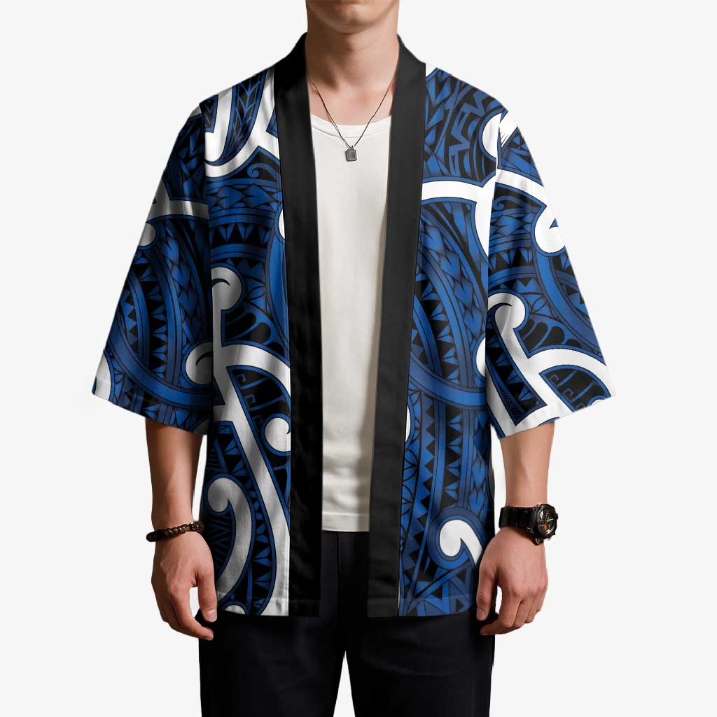 Aotearoa Maori Kowhaiwhai Kimono Kikorangi Puhoro and Patiki