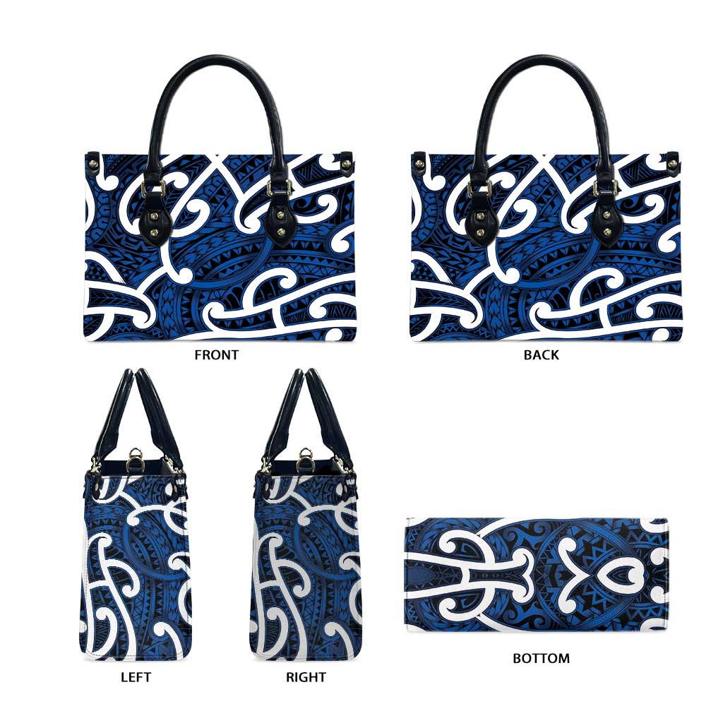 Aotearoa Maori Kowhaiwhai Leather Bag Kikorangi Puhoro and Patiki
