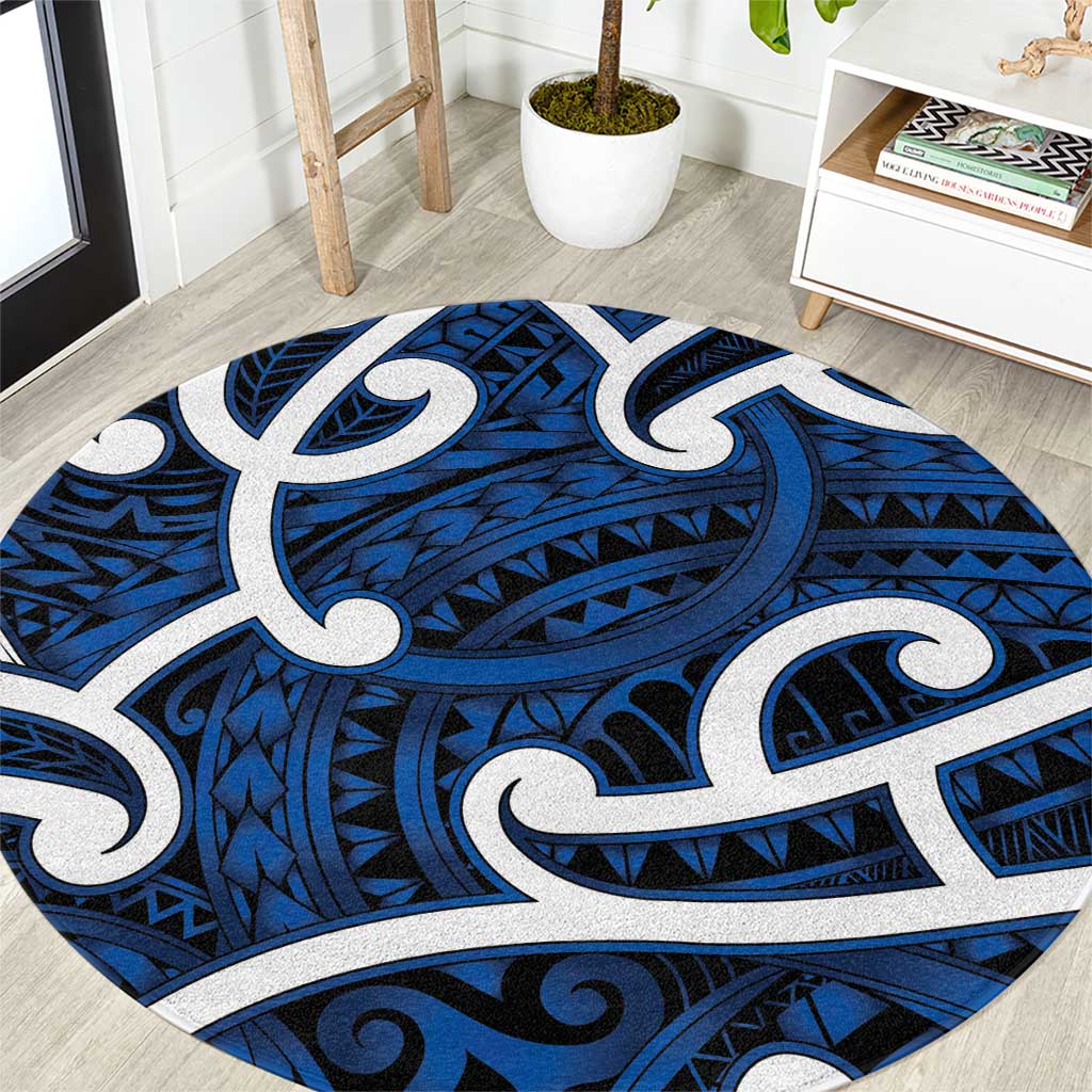 Aotearoa Maori Kowhaiwhai Round Carpet Kikorangi Puhoro and Patiki