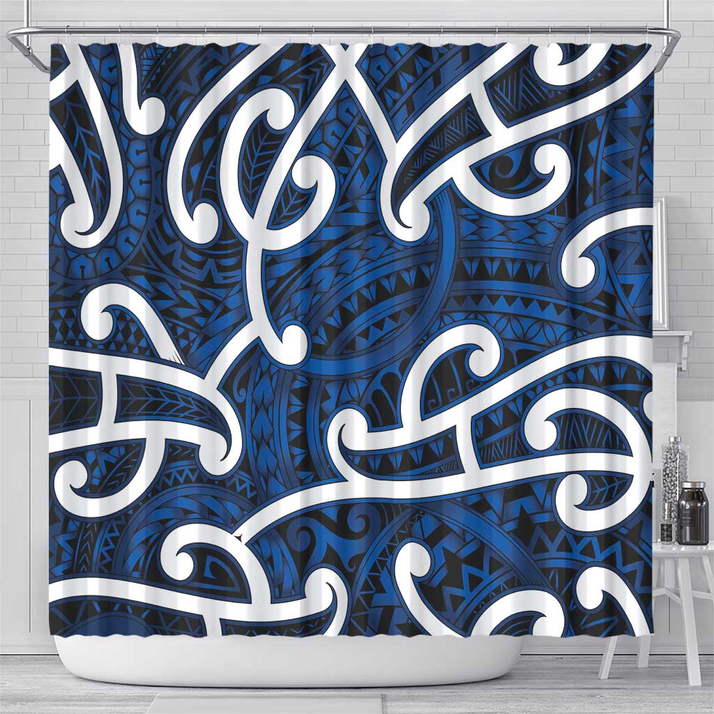 Aotearoa Maori Kowhaiwhai Shower Curtain Kikorangi Puhoro and Patiki