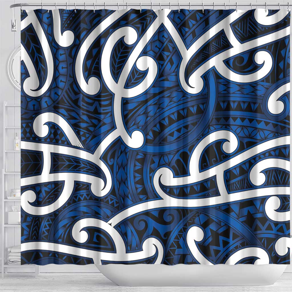 Aotearoa Maori Kowhaiwhai Shower Curtain Kikorangi Puhoro and Patiki