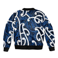 Aotearoa Maori Kowhaiwhai Sleeve Zip Bomber Jacket Kikorangi Puhoro and Patiki