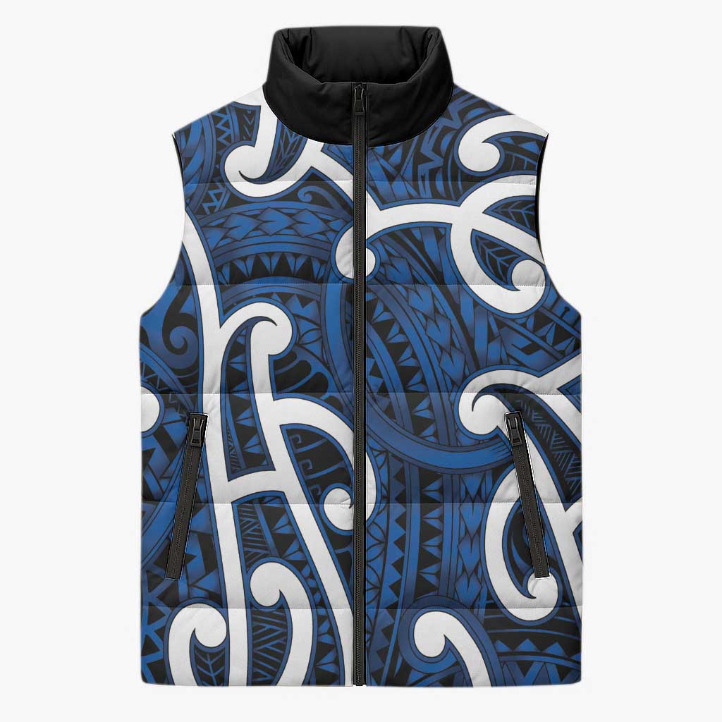 Aotearoa Maori Kowhaiwhai Sleeveless Puffer Jacket Kikorangi Puhoro and Patiki