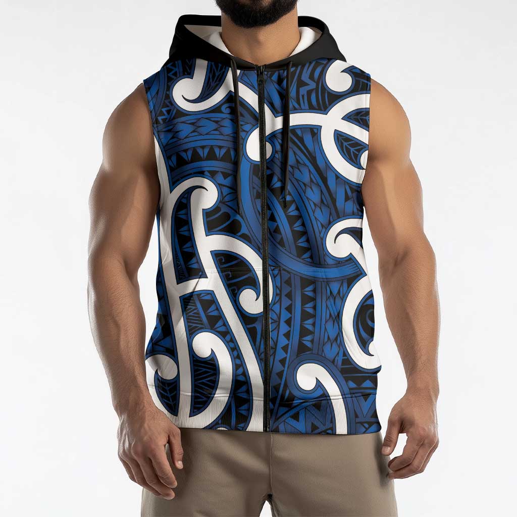 Aotearoa Maori Kowhaiwhai Sleeveless Zip Hoodie Kikorangi Puhoro and Patiki