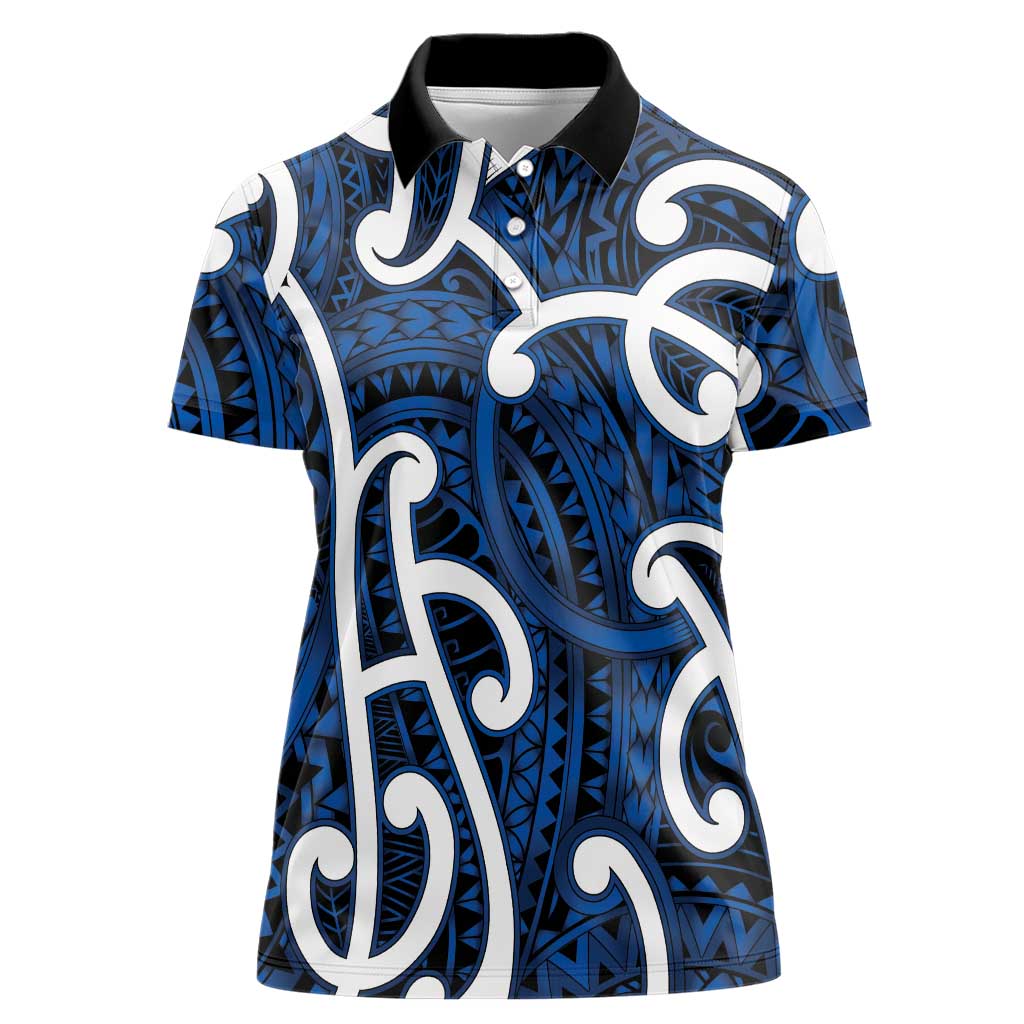 Aotearoa Maori Kowhaiwhai Women Polo Shirt Kikorangi Puhoro and Patiki LT9 Female Blue - Polynesian Pride