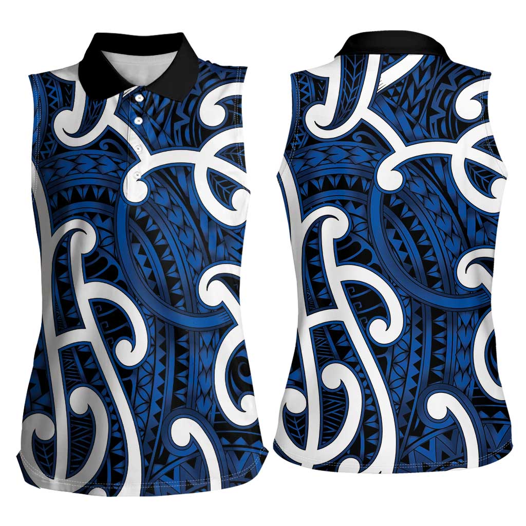 Aotearoa Maori Kowhaiwhai Women Sleeveless Polo Shirt Kikorangi Puhoro and Patiki LT9 - Polynesian Pride