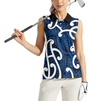 Aotearoa Maori Kowhaiwhai Women Sleeveless Polo Shirt Kikorangi Puhoro and Patiki LT9 - Polynesian Pride