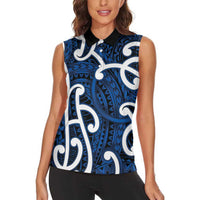 Aotearoa Maori Kowhaiwhai Women Sleeveless Polo Shirt Kikorangi Puhoro and Patiki LT9 - Polynesian Pride