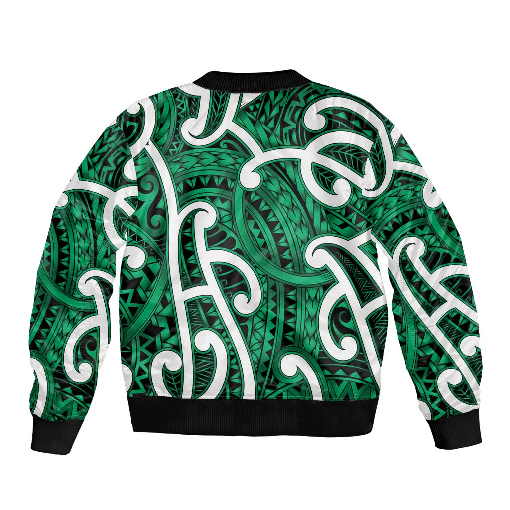 Aotearoa Maori Kowhaiwhai Bomber Jacket Kakariki Puhoro and Patiki