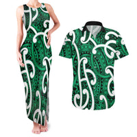 Aotearoa Maori Kowhaiwhai Couples Matching Tank Maxi Dress and Hawaiian Shirt Kakariki Puhoro and Patiki LT9 Green - Polynesian Pride