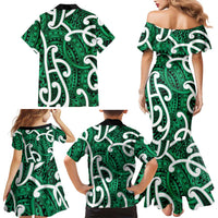 Aotearoa Maori Kowhaiwhai Family Matching Mermaid Dress and Hawaiian Shirt Kakariki Puhoro and Patiki LT9 - Polynesian Pride