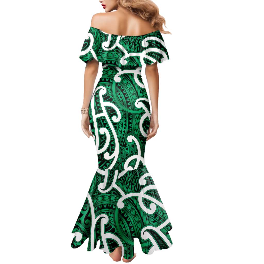 Aotearoa Maori Kowhaiwhai Family Matching Mermaid Dress and Hawaiian Shirt Kakariki Puhoro and Patiki LT9 - Polynesian Pride
