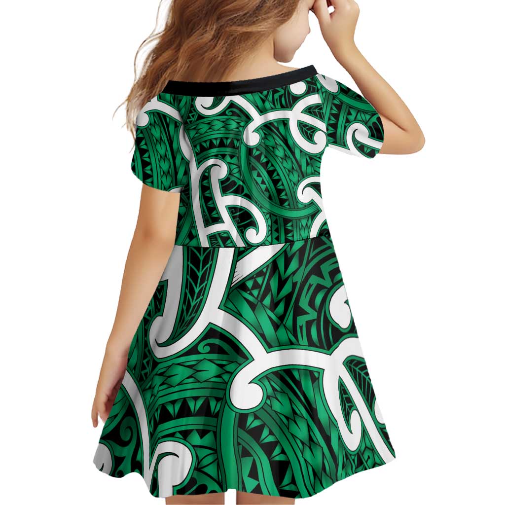 Aotearoa Maori Kowhaiwhai Family Matching Off The Shoulder Long Sleeve Dress and Hawaiian Shirt Kakariki Puhoro and Patiki LT9 - Polynesian Pride