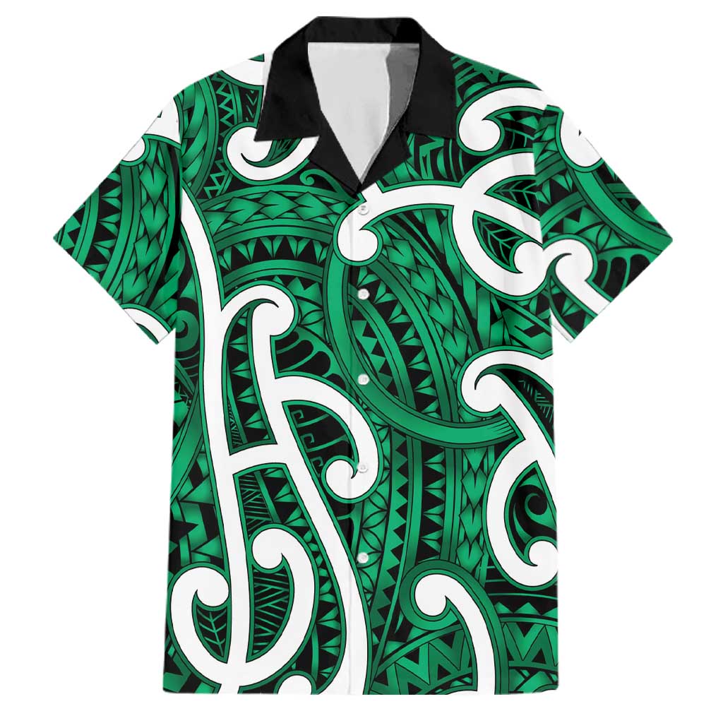 Aotearoa Maori Kowhaiwhai Family Matching Off Shoulder Maxi Dress and Hawaiian Shirt Kakariki Puhoro and Patiki LT9 Dad's Shirt - Short Sleeve Green - Polynesian Pride