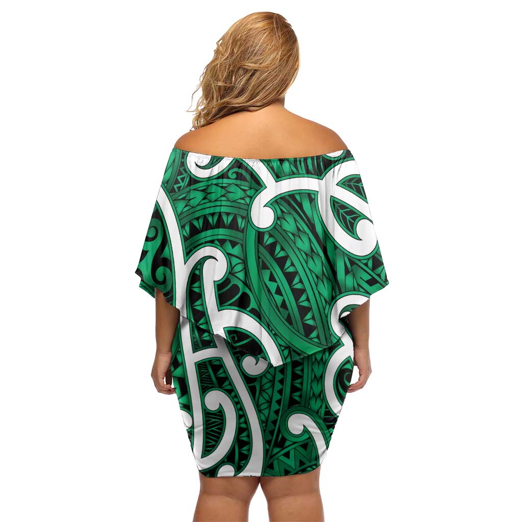 Aotearoa Maori Kowhaiwhai Family Matching Off Shoulder Short Dress and Hawaiian Shirt Kakariki Puhoro and Patiki LT9 - Polynesian Pride