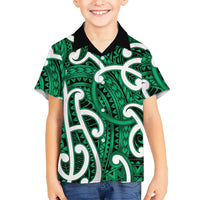 Aotearoa Maori Kowhaiwhai Family Matching Short Sleeve Bodycon Dress and Hawaiian Shirt Kakariki Puhoro and Patiki LT9 Son's Shirt Green - Polynesian Pride