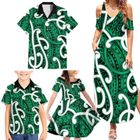 Aotearoa Maori Kowhaiwhai Family Matching Summer Maxi Dress and Hawaiian Shirt Kakariki Puhoro and Patiki LT9 - Polynesian Pride