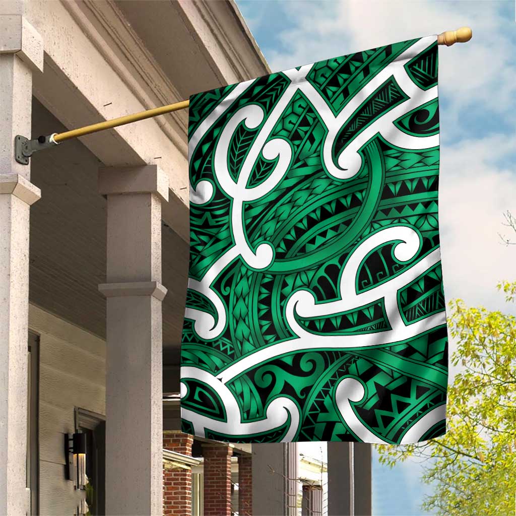 Aotearoa Maori Kowhaiwhai Garden Flag Kakariki Puhoro and Patiki