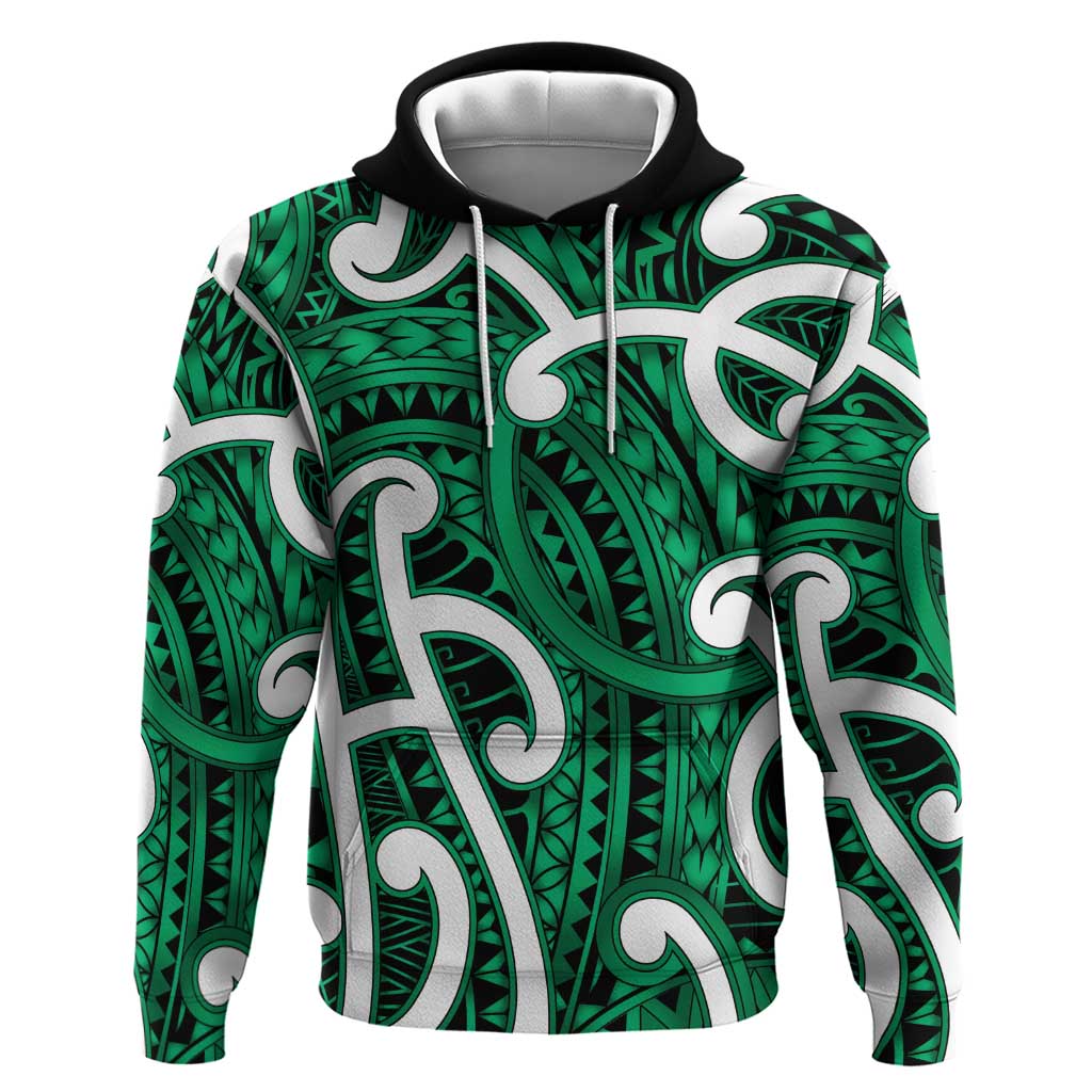 Aotearoa Maori Kowhaiwhai Hoodie Kakariki Puhoro and Patiki