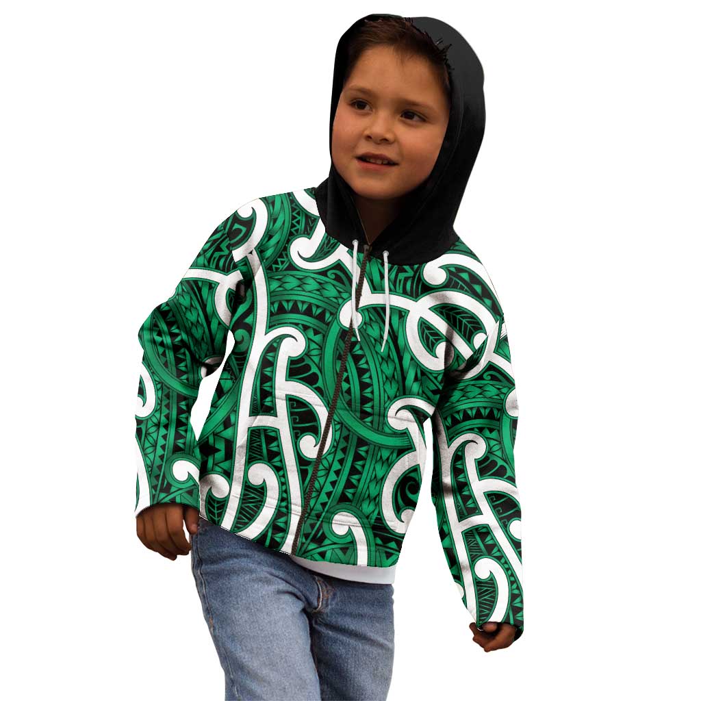Aotearoa Maori Kowhaiwhai Kid Hoodie Kakariki Puhoro and Patiki