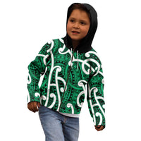 Aotearoa Maori Kowhaiwhai Kid Hoodie Kakariki Puhoro and Patiki