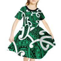 Aotearoa Maori Kowhaiwhai Kid Short Sleeve Dress Kakariki Puhoro and Patiki