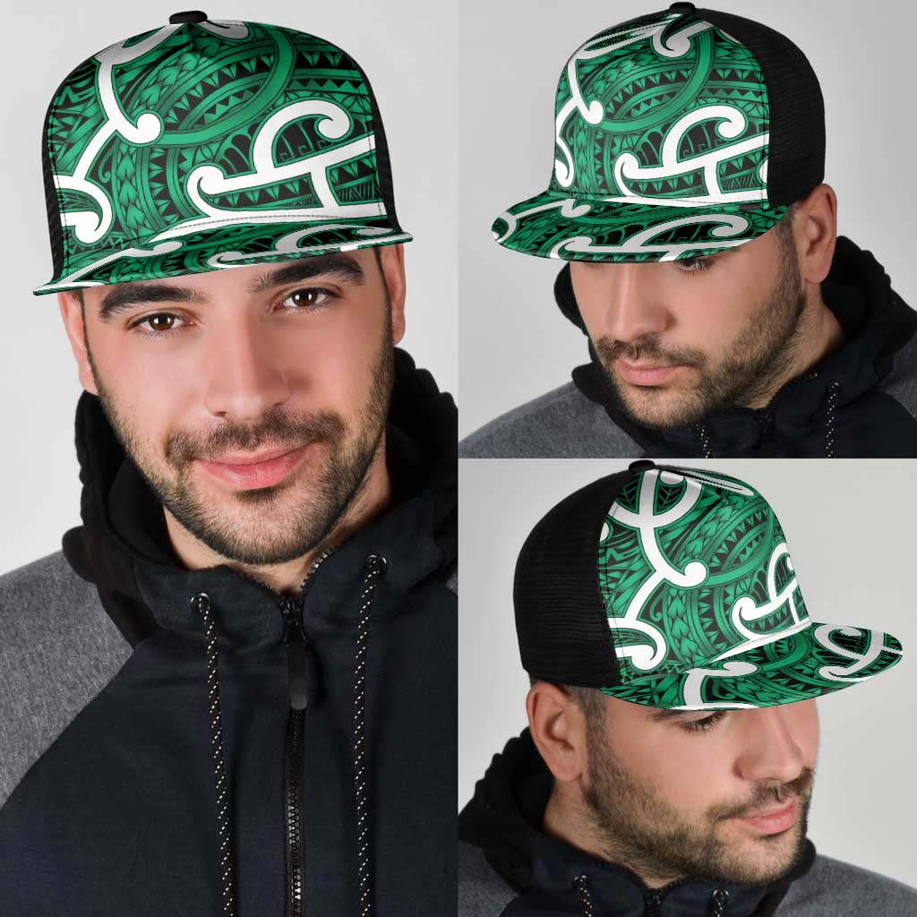 Aotearoa Maori Kowhaiwhai Mesh Trucker Cap Kakariki Puhoro and Patiki