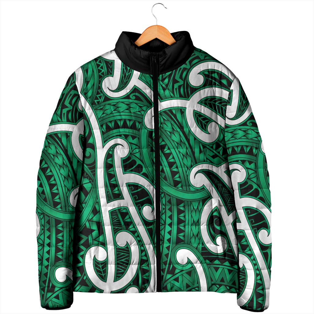 Aotearoa Maori Kowhaiwhai Padded Jacket Kakariki Puhoro and Patiki