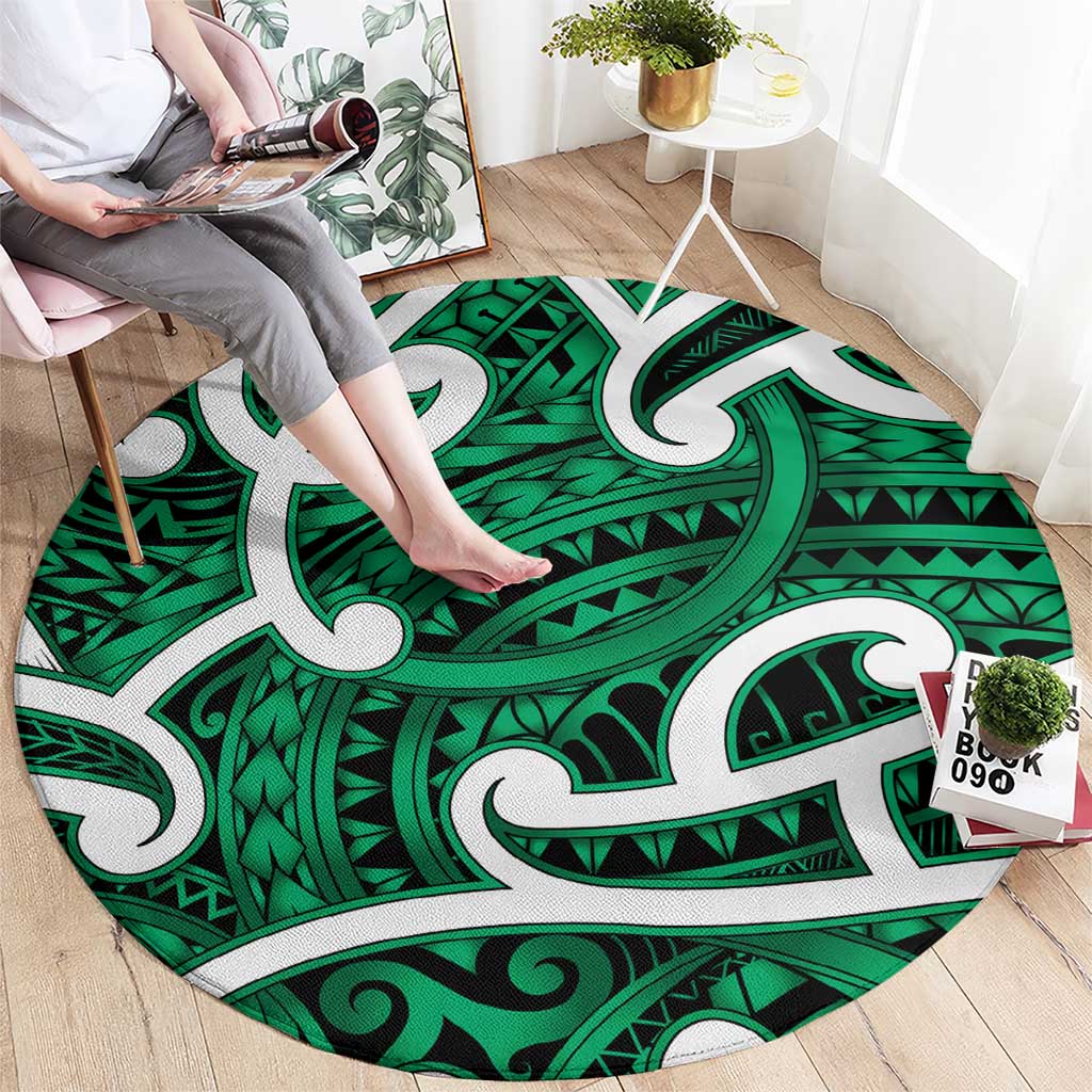 Aotearoa Maori Kowhaiwhai Round Carpet Kakariki Puhoro and Patiki