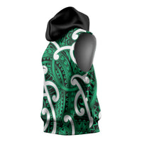 Aotearoa Maori Kowhaiwhai Sleeveless Hoodie Kakariki Puhoro and Patiki