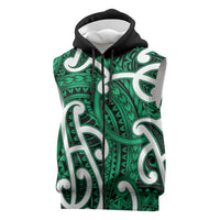 Aotearoa Maori Kowhaiwhai Sleeveless Zip Hoodie Kakariki Puhoro and Patiki