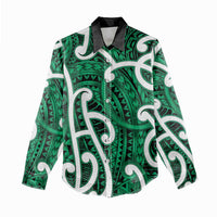 Aotearoa Maori Kowhaiwhai Women Casual Shirt Kakariki Puhoro and Patiki