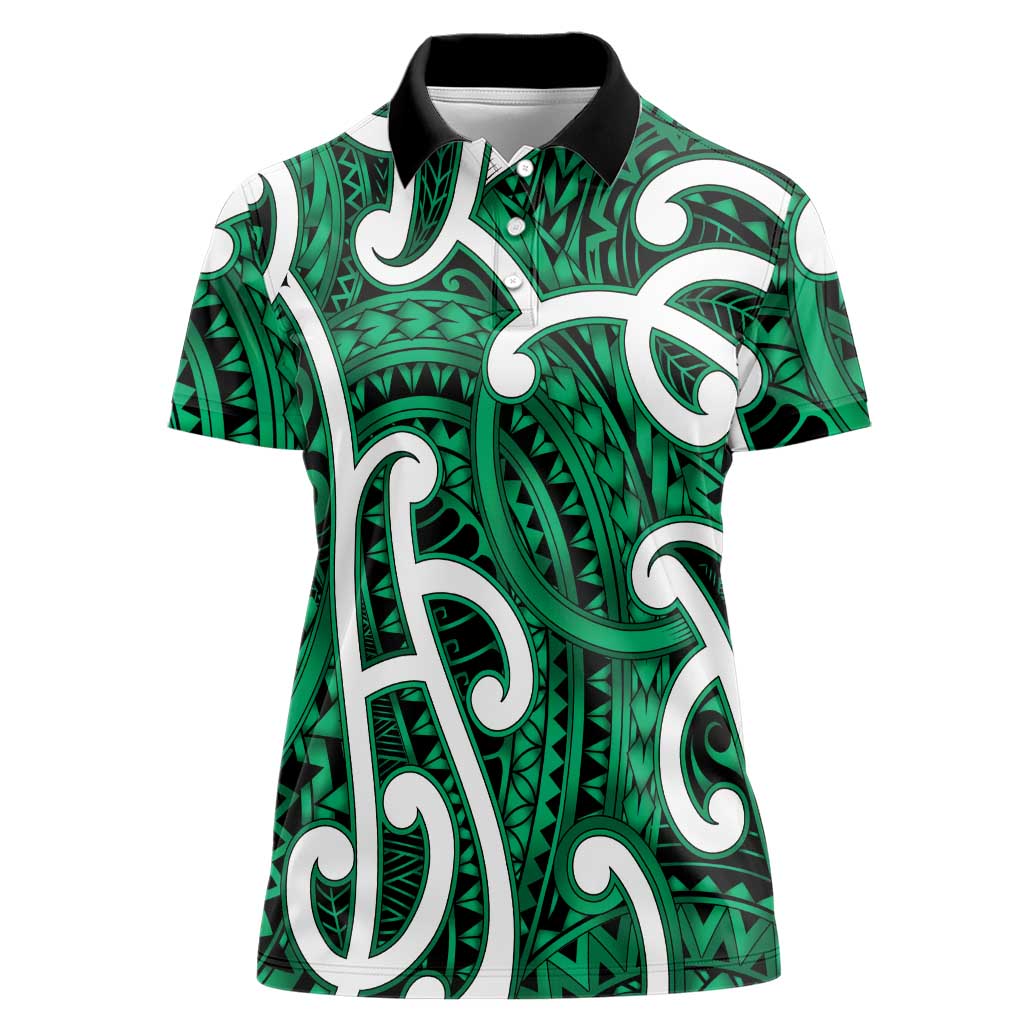 Aotearoa Maori Kowhaiwhai Women Polo Shirt Kakariki Puhoro and Patiki LT9 Female Green - Polynesian Pride