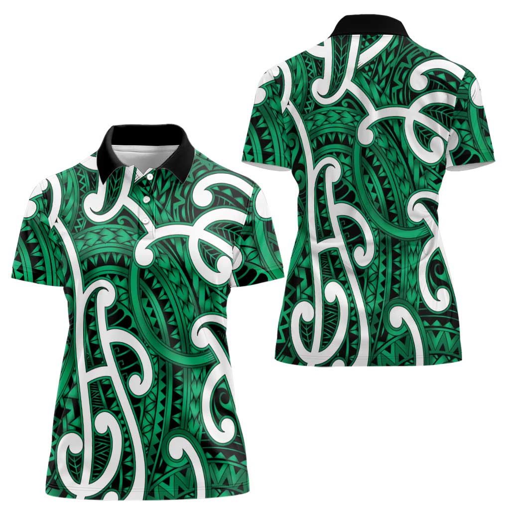 Aotearoa Maori Kowhaiwhai Women Polo Shirt Kakariki Puhoro and Patiki LT9 - Polynesian Pride