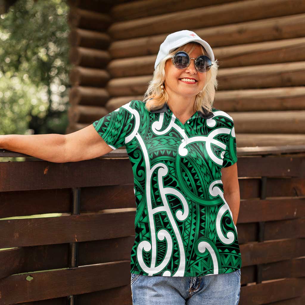 Aotearoa Maori Kowhaiwhai Women Polo Shirt Kakariki Puhoro and Patiki LT9 - Polynesian Pride