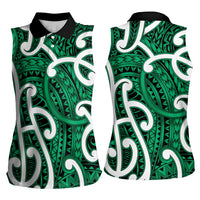 Aotearoa Maori Kowhaiwhai Women Sleeveless Polo Shirt Kakariki Puhoro and Patiki LT9 - Polynesian Pride