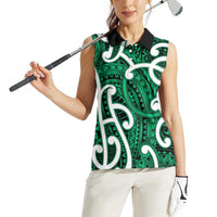 Aotearoa Maori Kowhaiwhai Women Sleeveless Polo Shirt Kakariki Puhoro and Patiki LT9 - Polynesian Pride