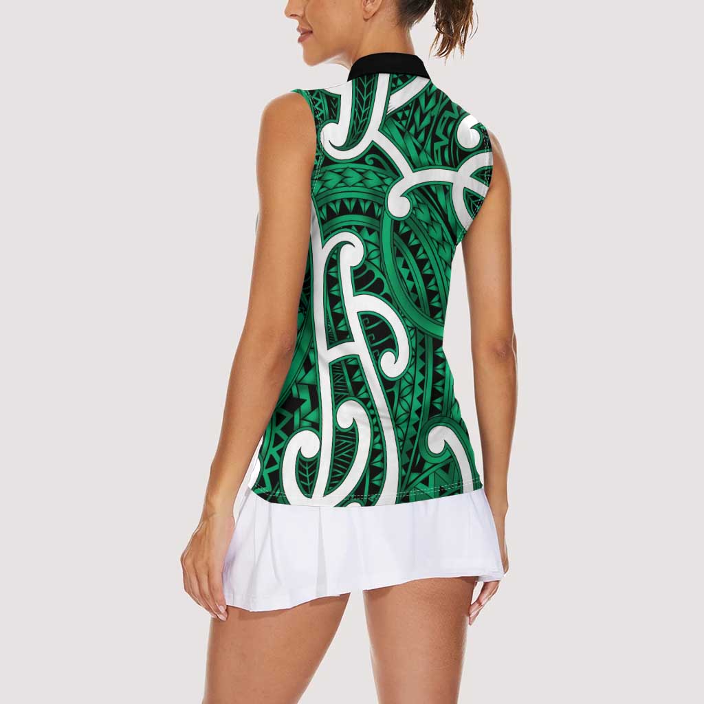 Aotearoa Maori Kowhaiwhai Women Sleeveless Polo Shirt Kakariki Puhoro and Patiki LT9 - Polynesian Pride