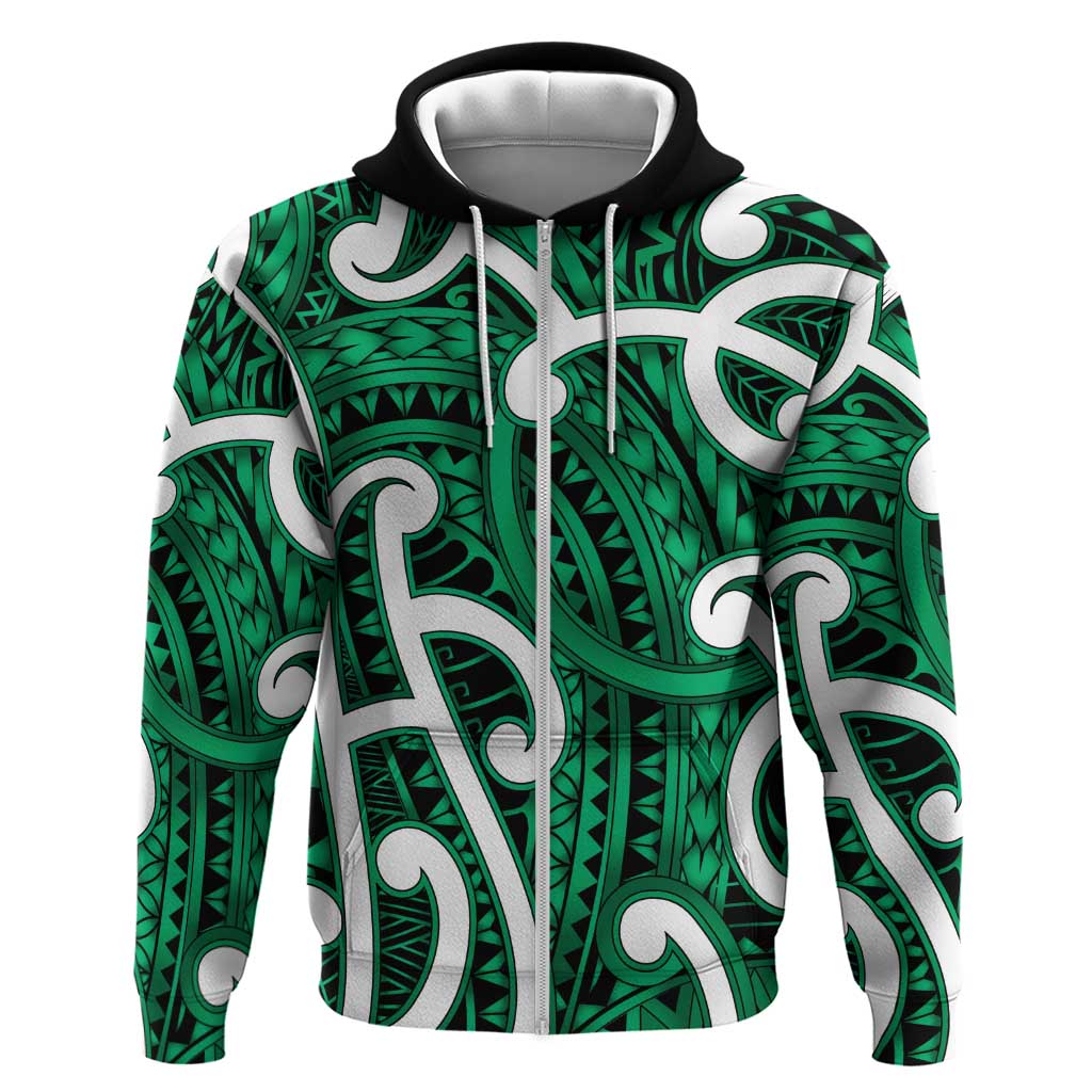 Aotearoa Maori Kowhaiwhai Zip Hoodie Kakariki Puhoro and Patiki