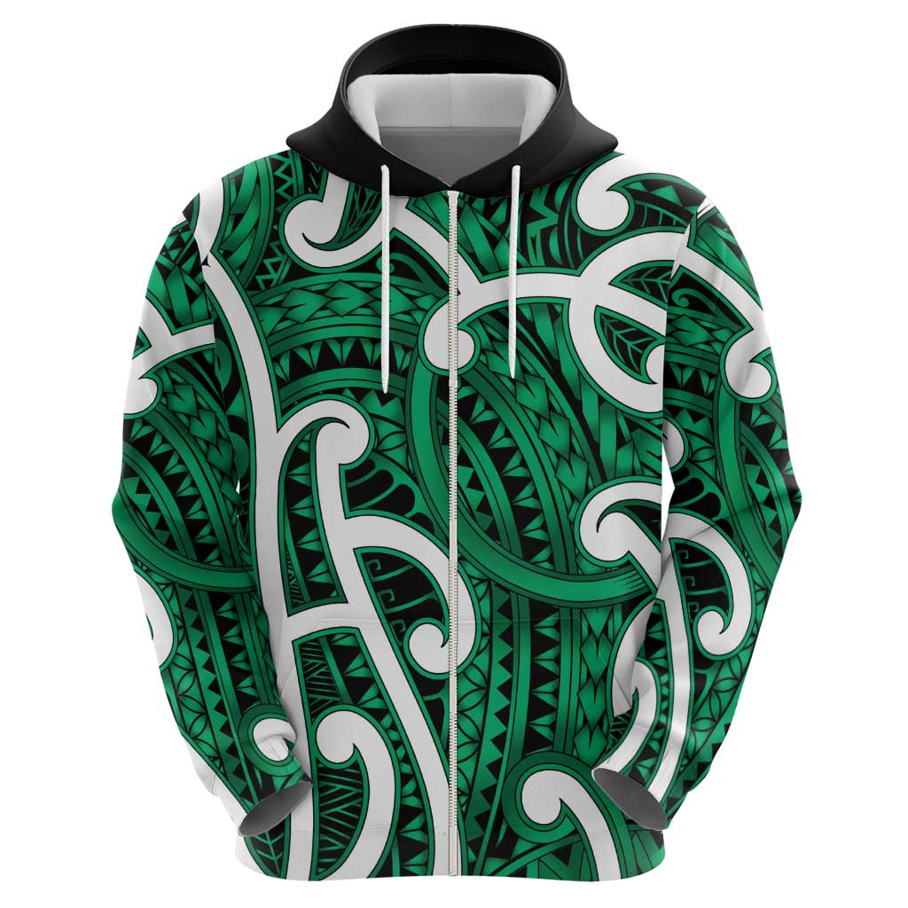 Aotearoa Maori Kowhaiwhai Zip Hoodie Kakariki Puhoro and Patiki