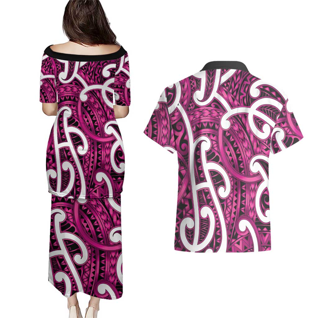 Aotearoa Maori Kowhaiwhai Couples Matching Puletasi and Hawaiian Shirt Mawhero Puhoro and Patiki LT9 - Polynesian Pride