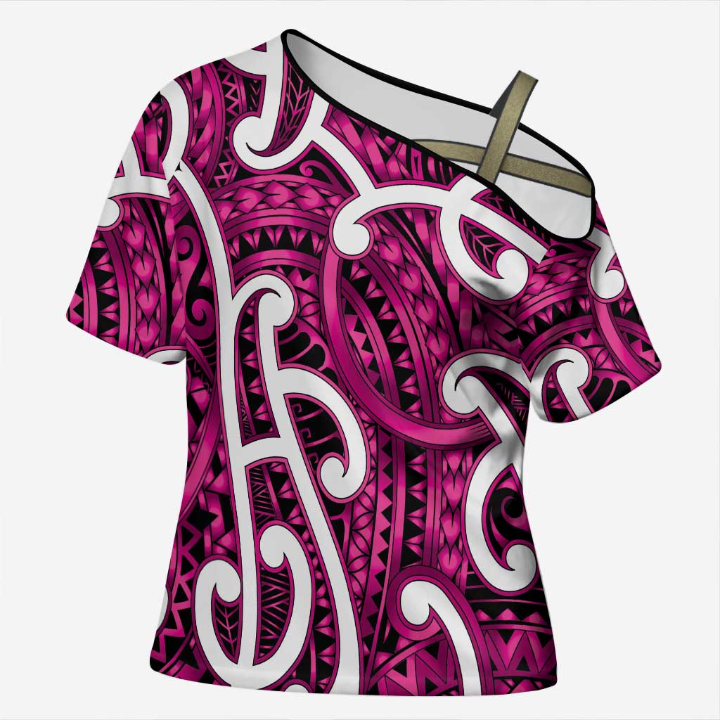 Aotearoa Maori Kowhaiwhai Cross Shoulder Shirt Mawhero Puhoro and Patiki