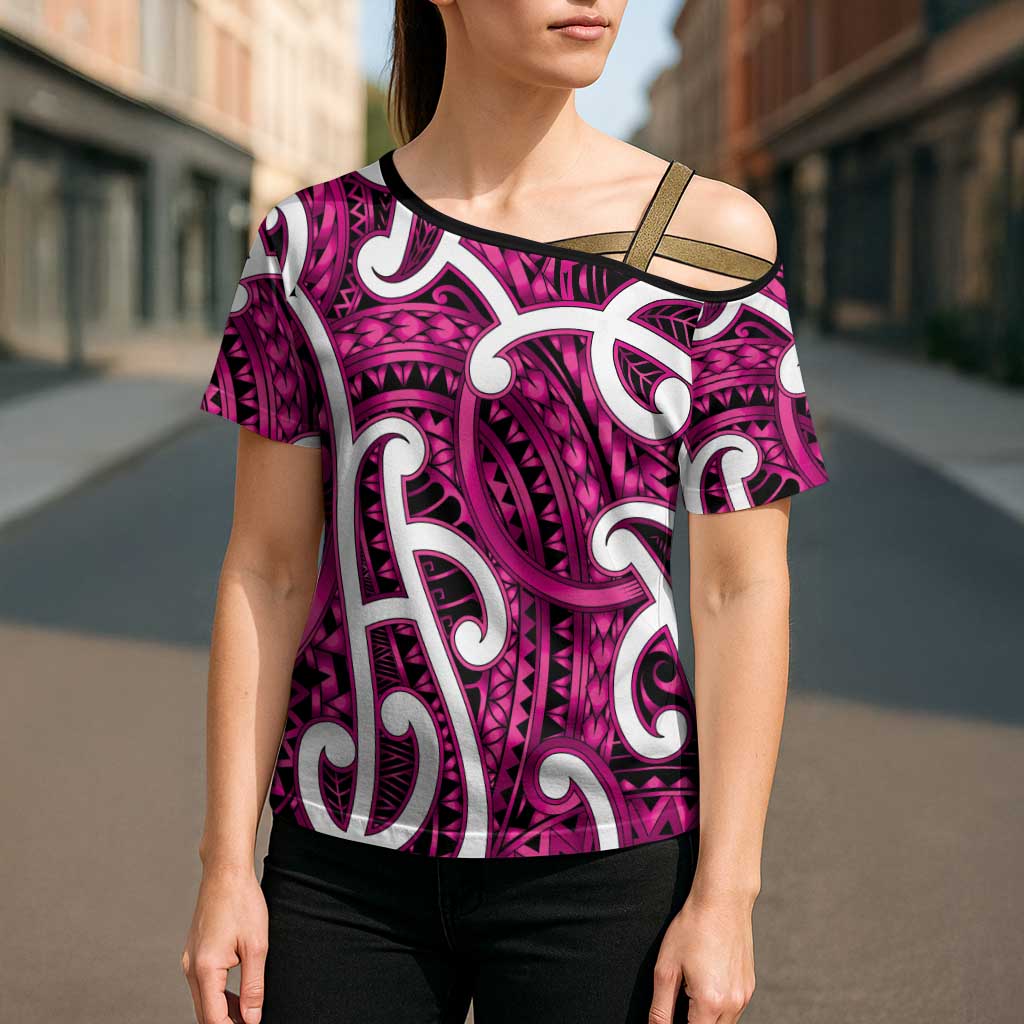 Aotearoa Maori Kowhaiwhai Cross Shoulder Shirt Mawhero Puhoro and Patiki